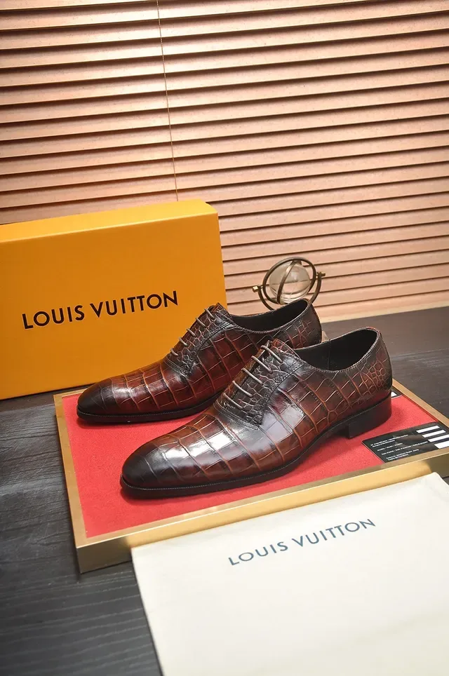 Brown Crocodile-Embossed Cap-Toe Oxford Shoes 4
