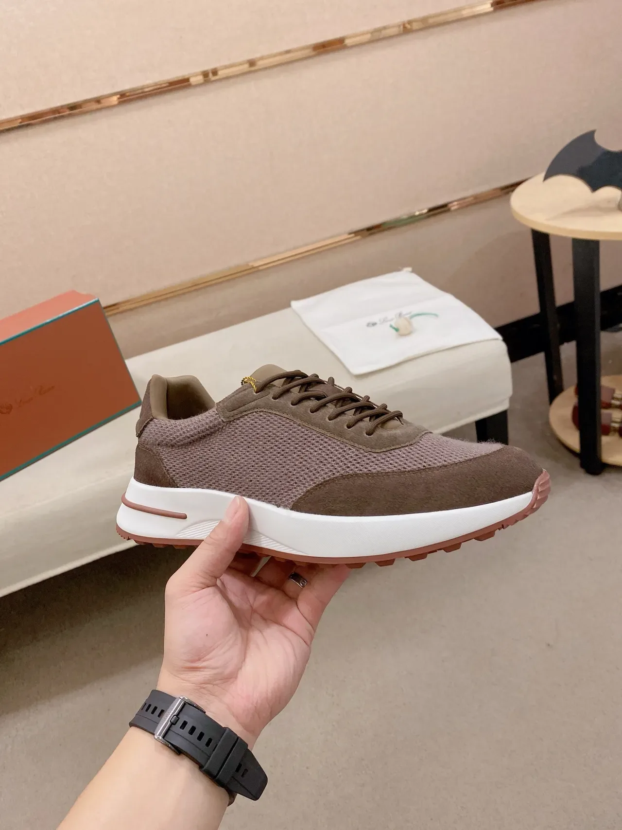 Brown Mesh and Suede Low-Top Lifestyle Sneaker 5