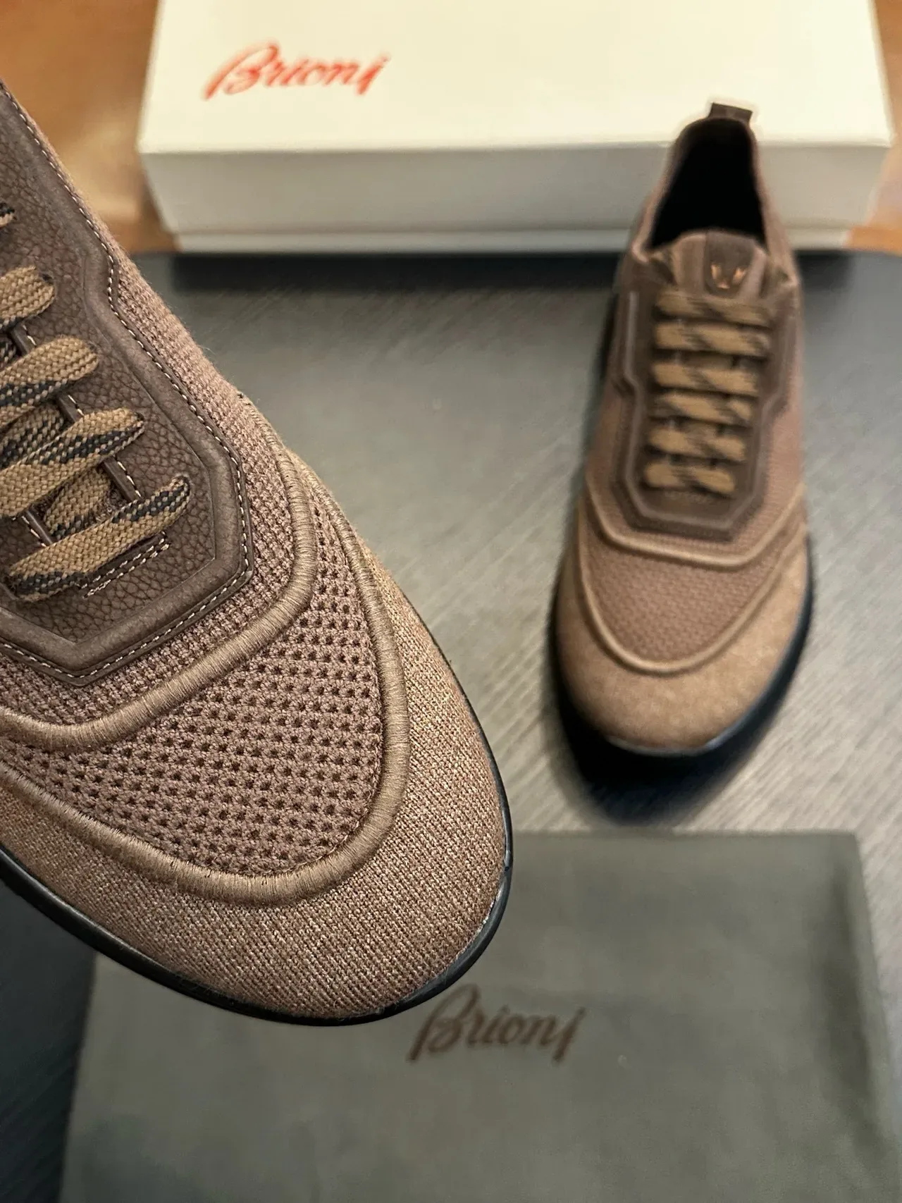 Brown Mesh-and-Woven Hybrid Lifestyle Sneakers 6