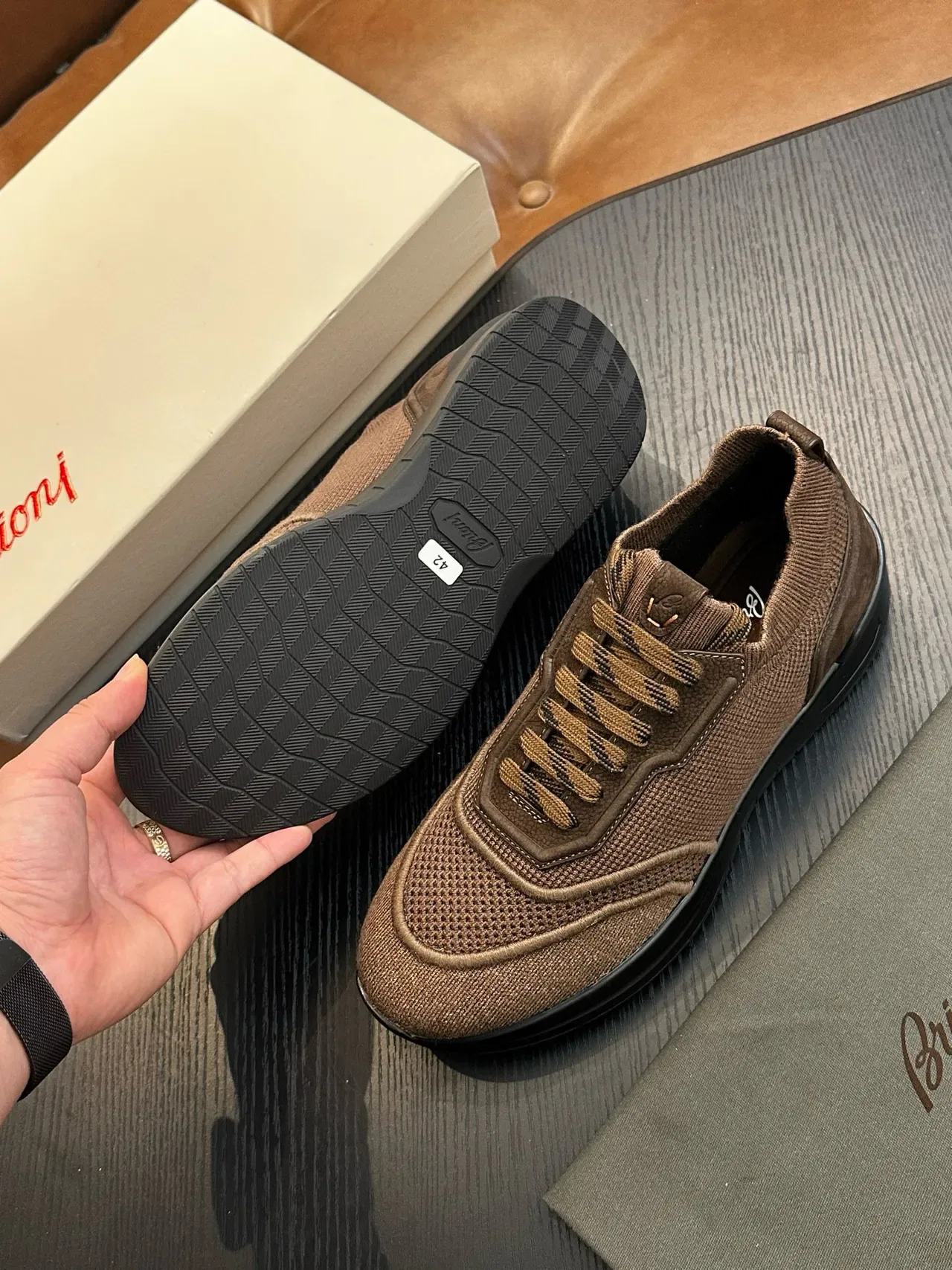 Brown Mesh-and-Woven Hybrid Lifestyle Sneakers 9