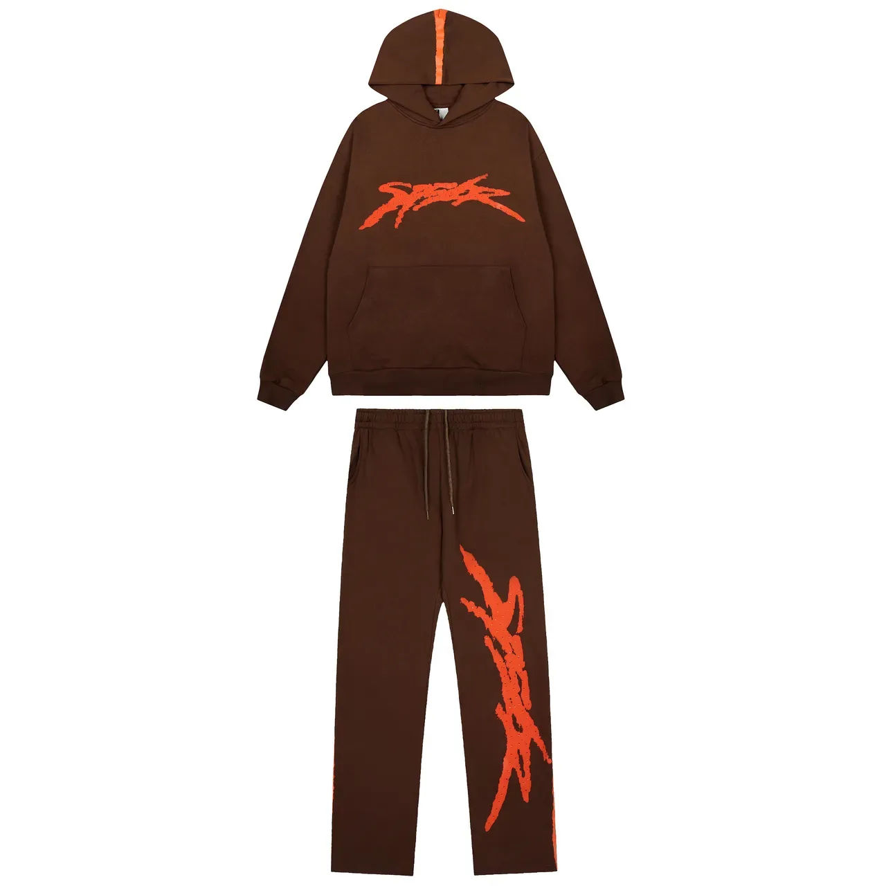 Brown or Black Graphic-Print Oversized Hoodie and Sweatpants Tracksuit 10