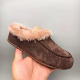 Brown Pink Suede Upper Plush Faux Fur Collar Loafer
