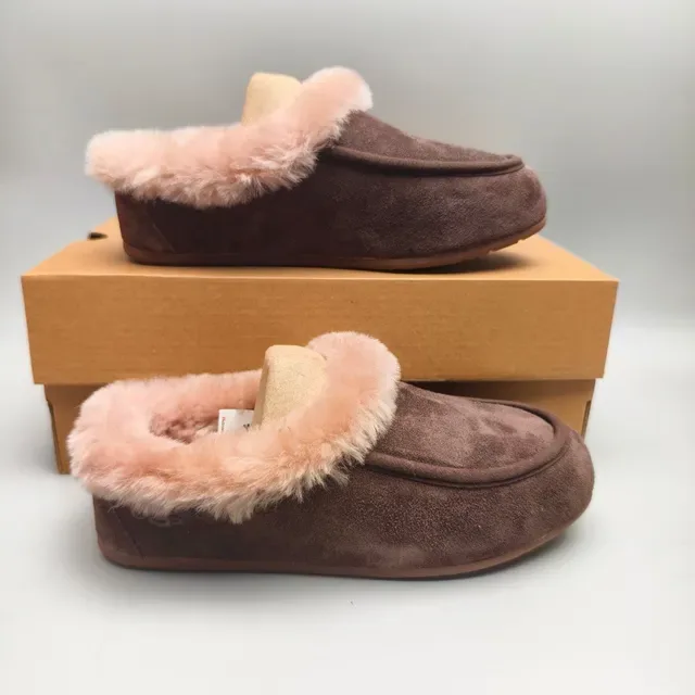 Brown Pink Suede Upper Plush Faux Fur Collar Loafer 5