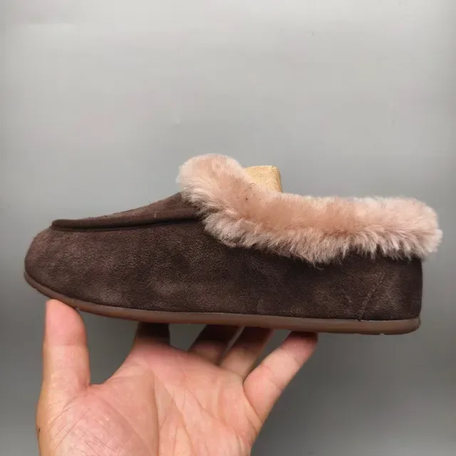 Brown Pink Suede Upper Plush Faux Fur Collar Loafer 7