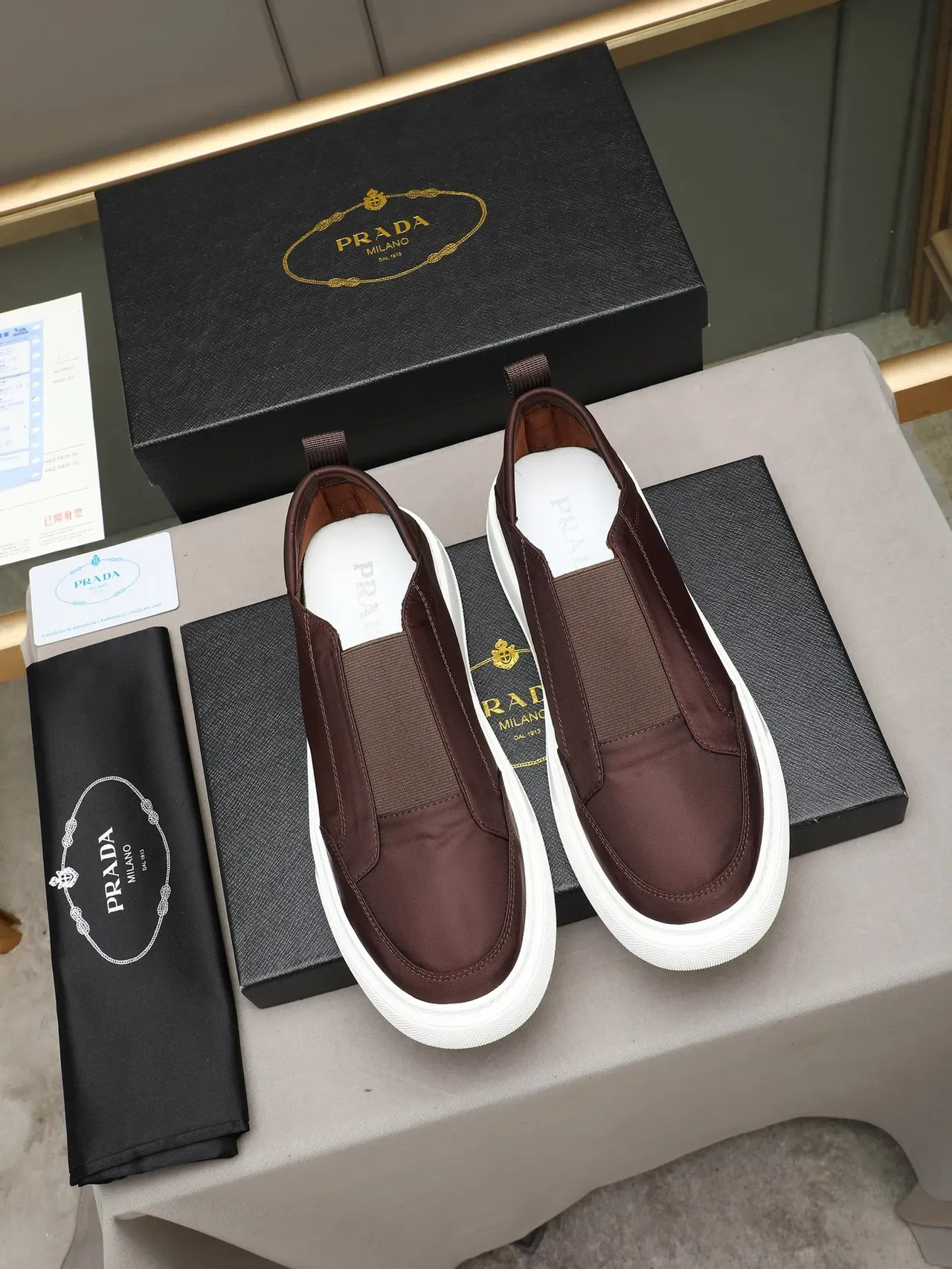 Brown Slip-On Textile Upper White Platform Sole Casual Shoes 2