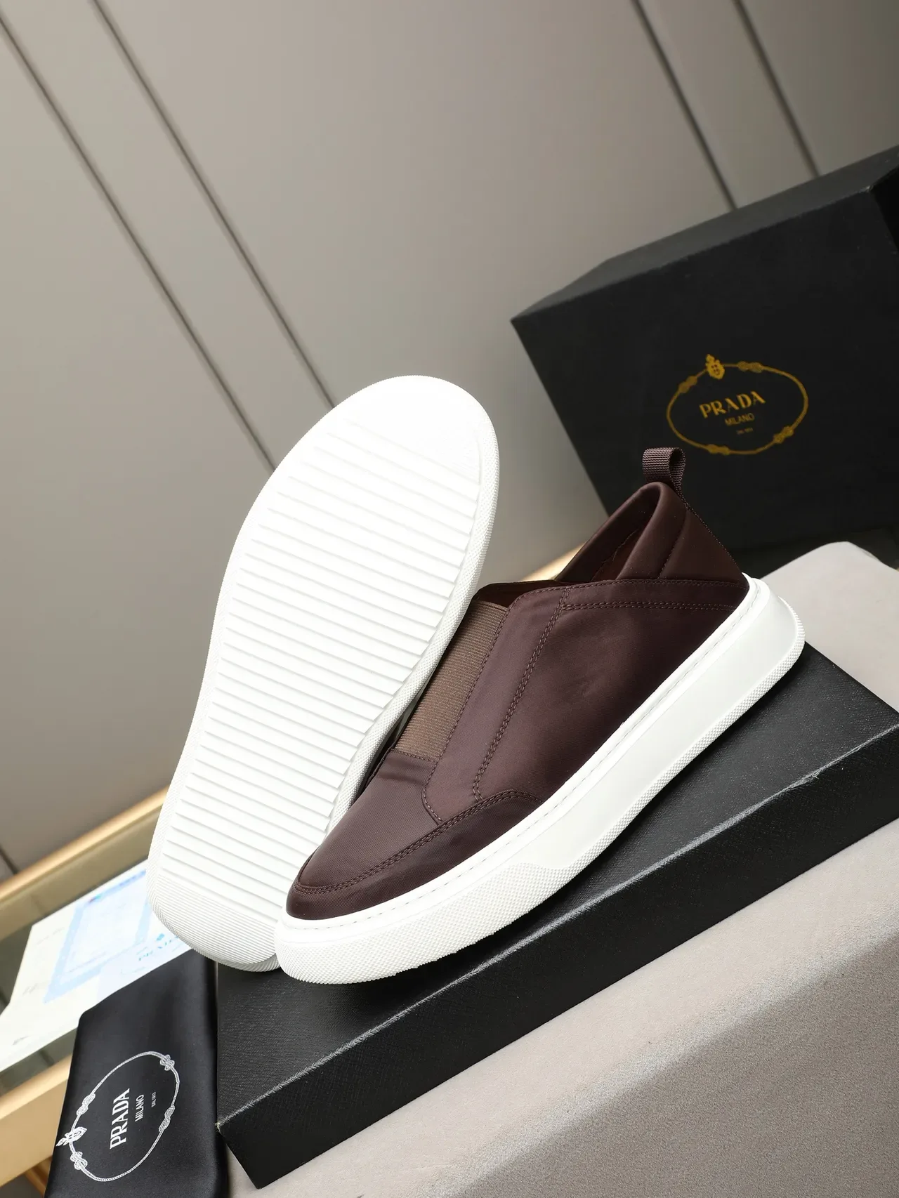Brown Slip-On Textile Upper White Platform Sole Casual Shoes 4