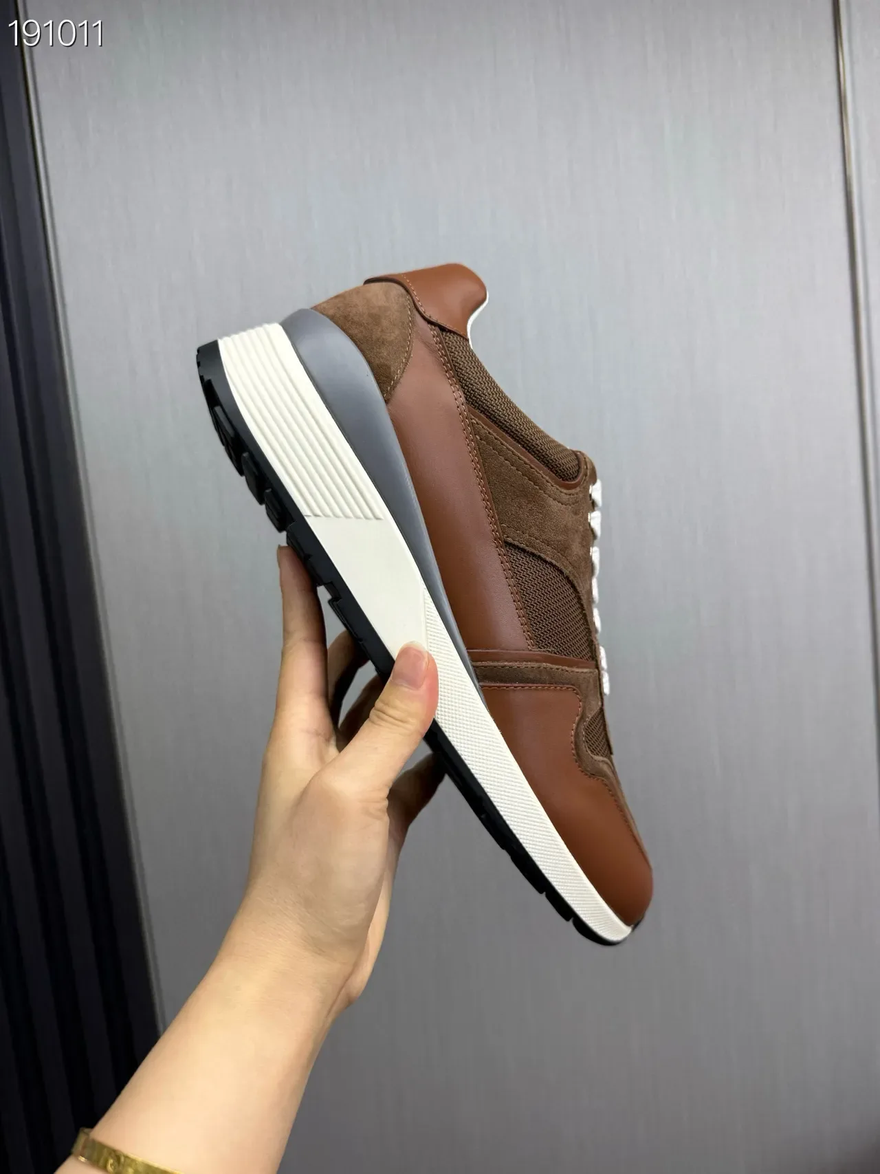 Brown Suede and Mesh Lace-Up Lifestyle Sneakers 3