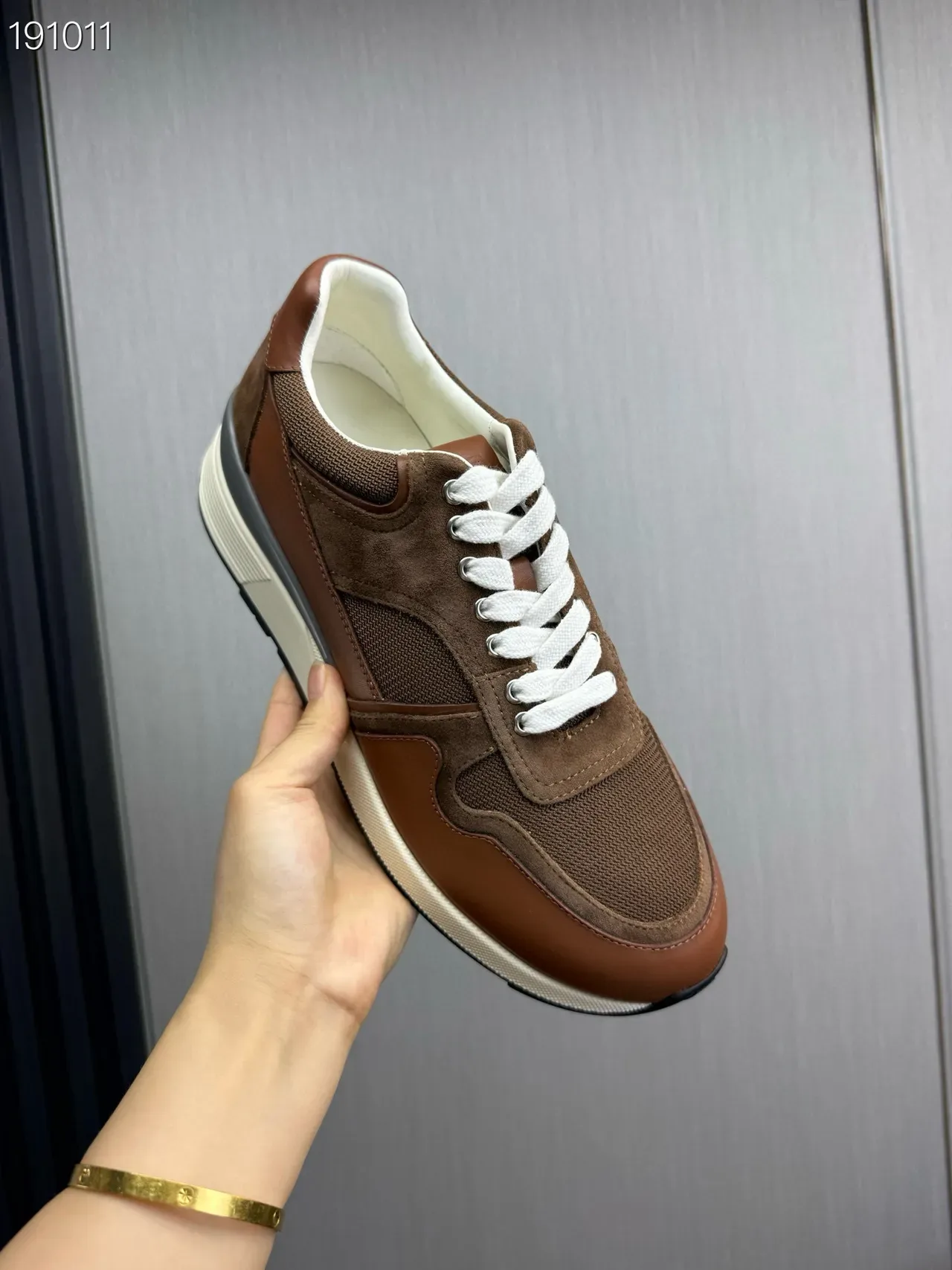 Brown Suede and Mesh Lace-Up Lifestyle Sneakers 4