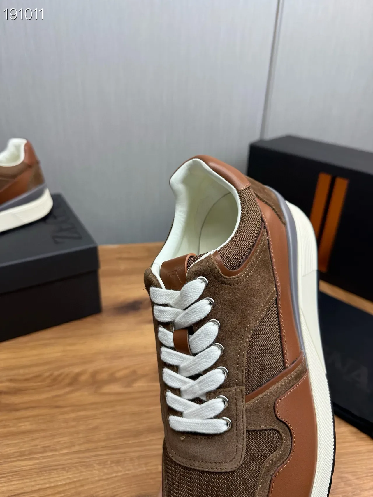 Brown Suede and Mesh Lace-Up Lifestyle Sneakers 5