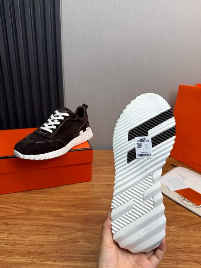 Brown White Suede Upper Ridged Midsole Sneakers 2