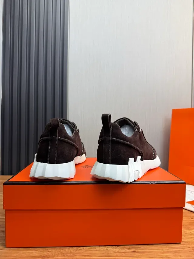 Brown White Suede Upper Ridged Midsole Sneakers 3