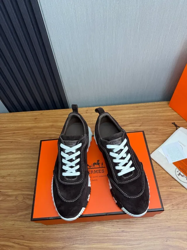 Brown White Suede Upper Ridged Midsole Sneakers 5