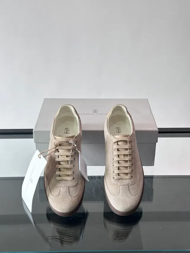 Brunello Cucinelli Beige Brown Suede Upper Leather Heel Tab Sneakers 4