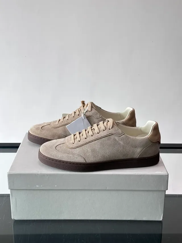 Brunello Cucinelli Beige Brown Suede Upper Leather Heel Tab Sneakers 5