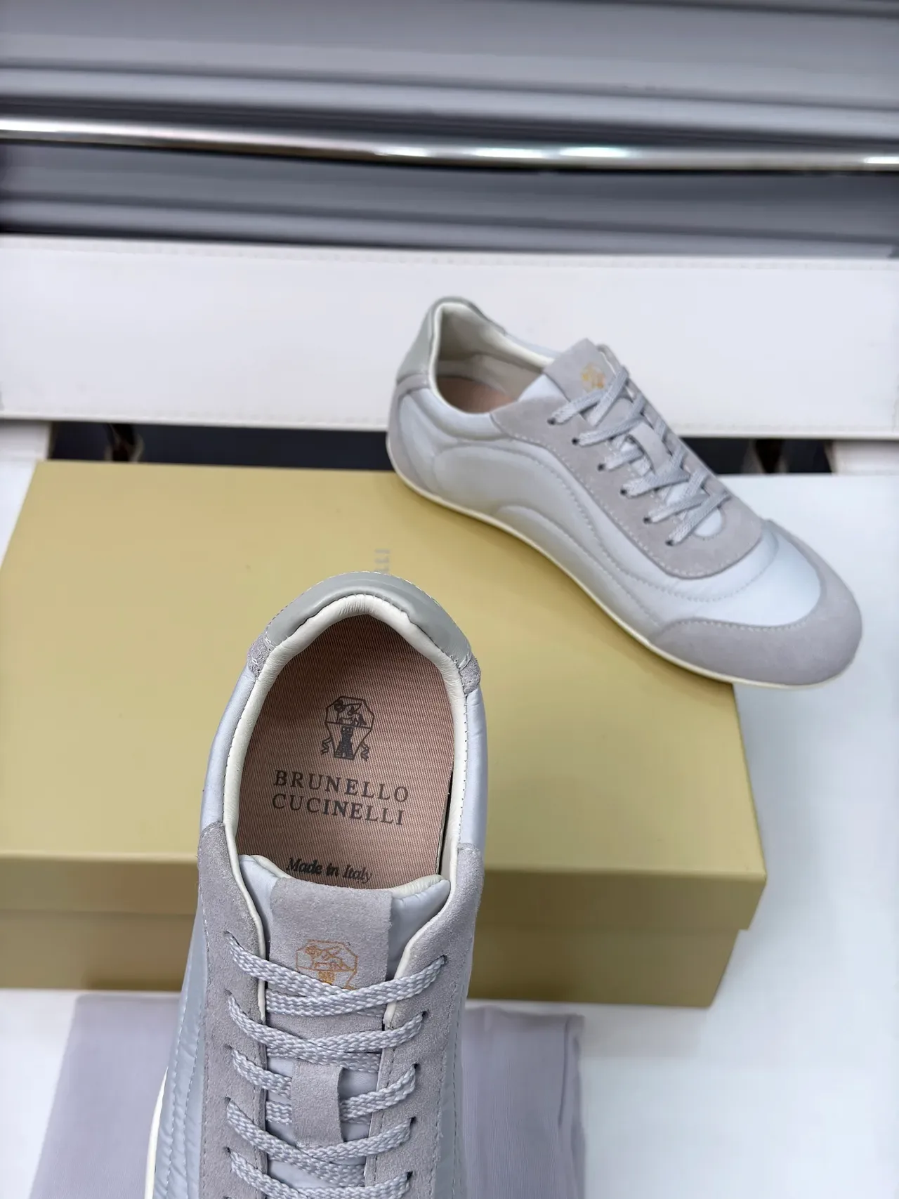 Brunello Cucinelli Gray Suede and Leather Low-Top Sneaker 3