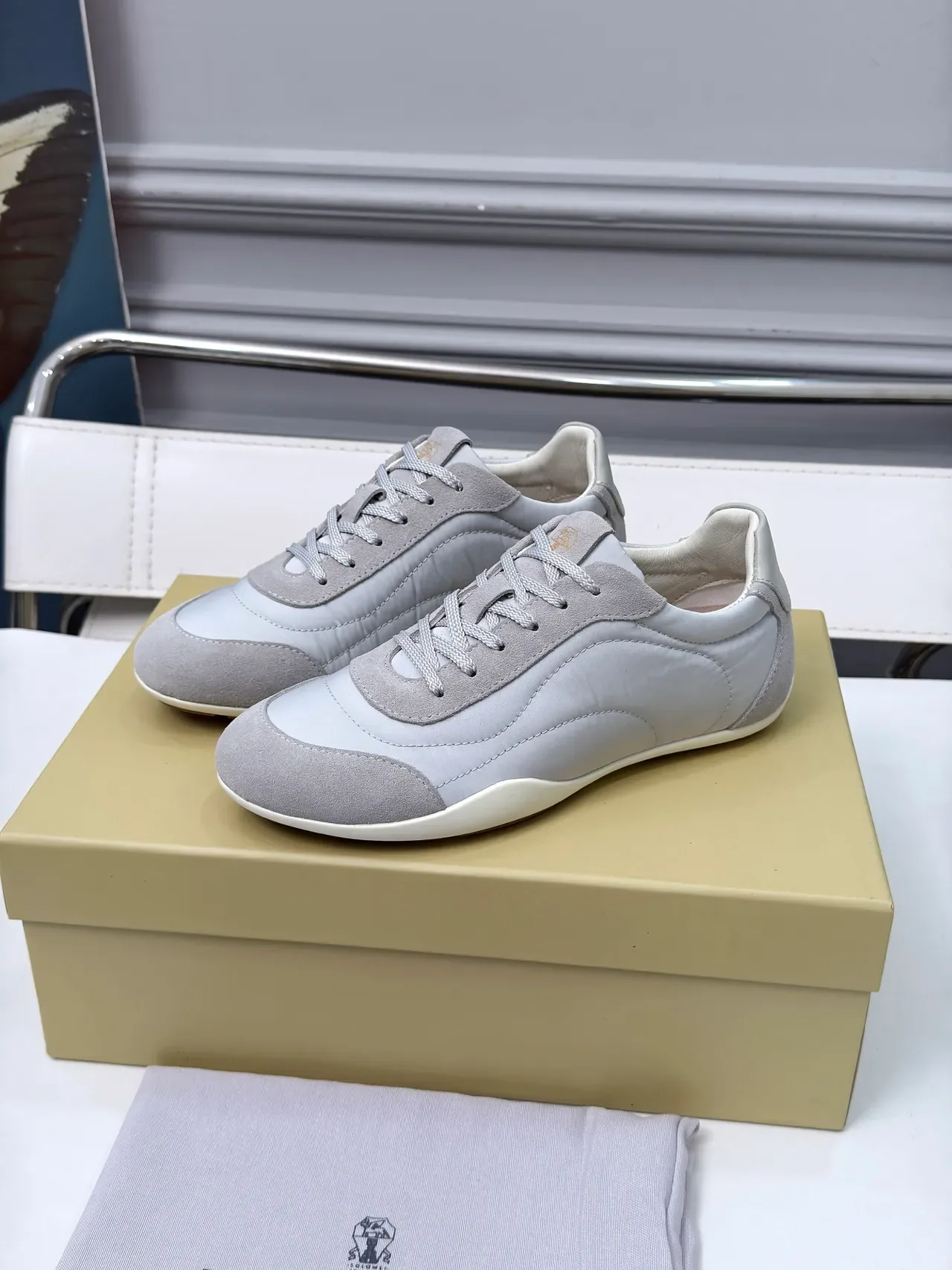 Brunello Cucinelli Gray Suede and Leather Low-Top Sneaker 5