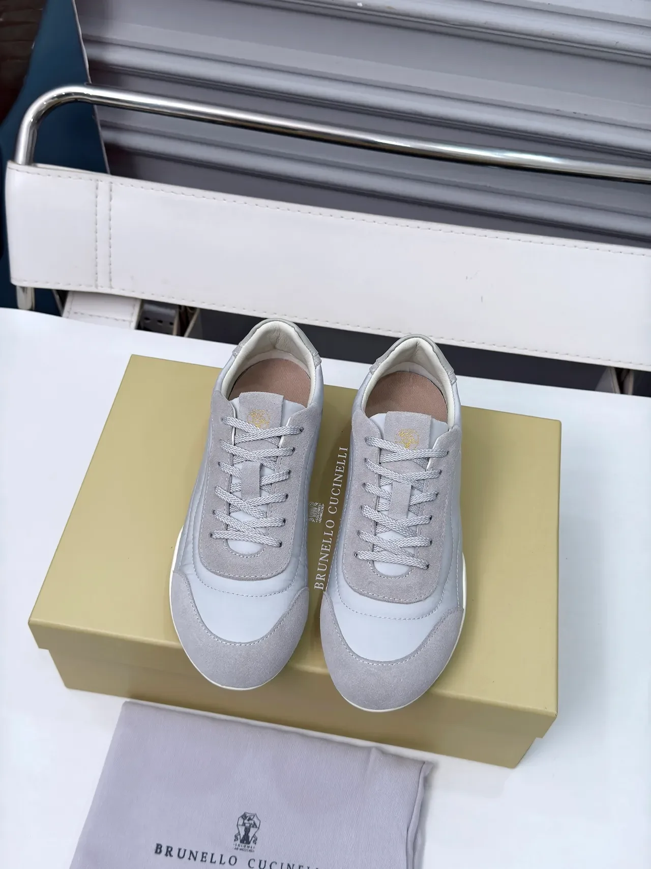 Brunello Cucinelli Gray Suede and Leather Low-Top Sneaker 6