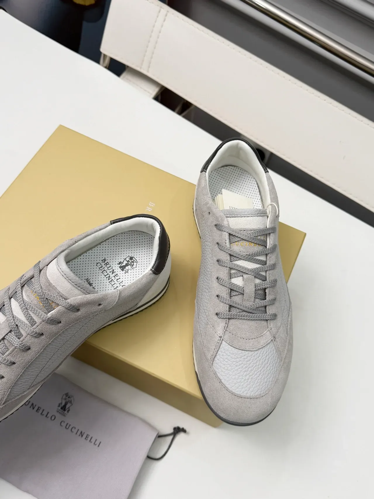 Brunello Cucinelli Light Gray Suede and Leather Lifestyle Sneakers 3