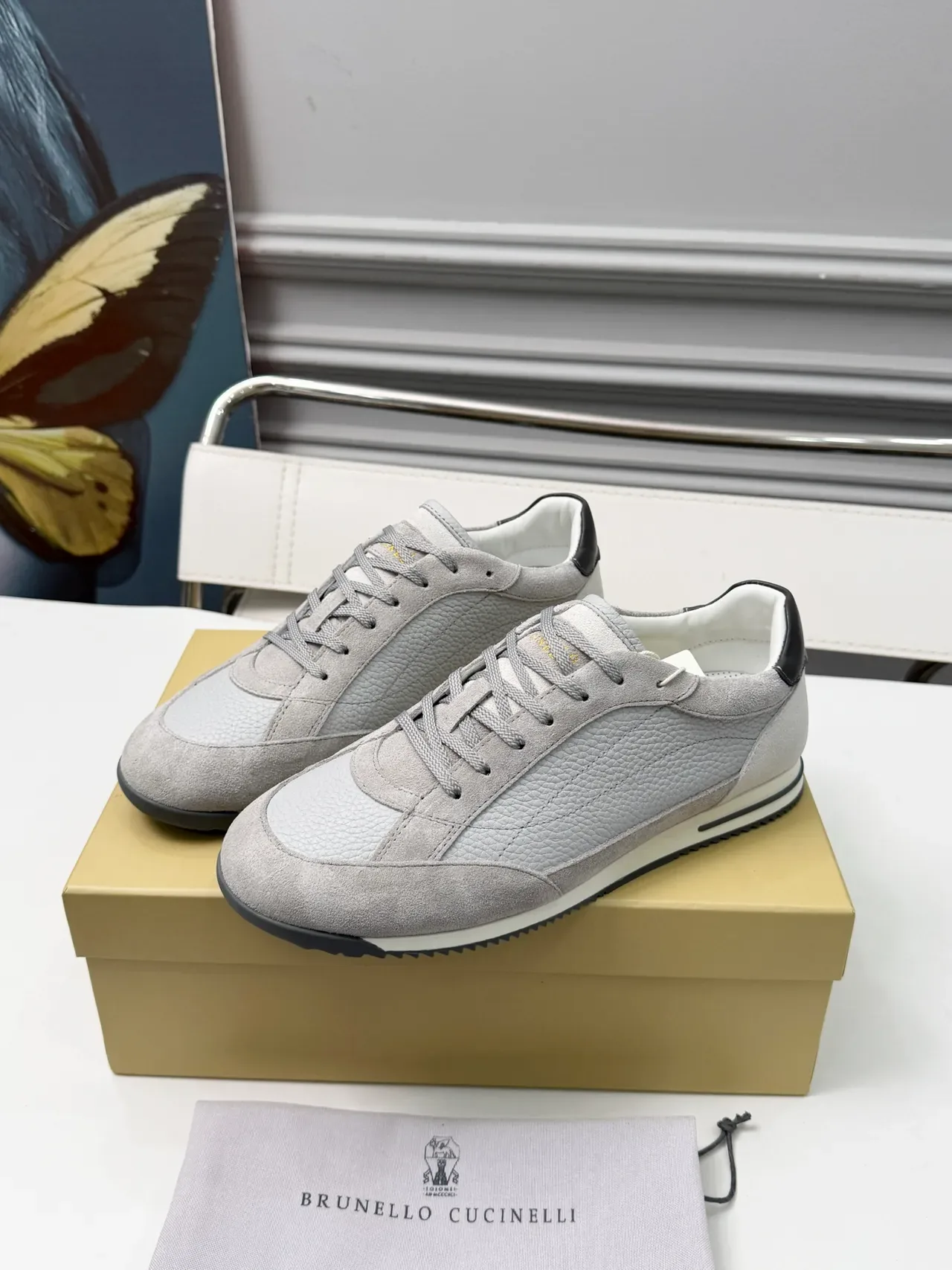 Brunello Cucinelli Light Gray Suede and Leather Lifestyle Sneakers 5