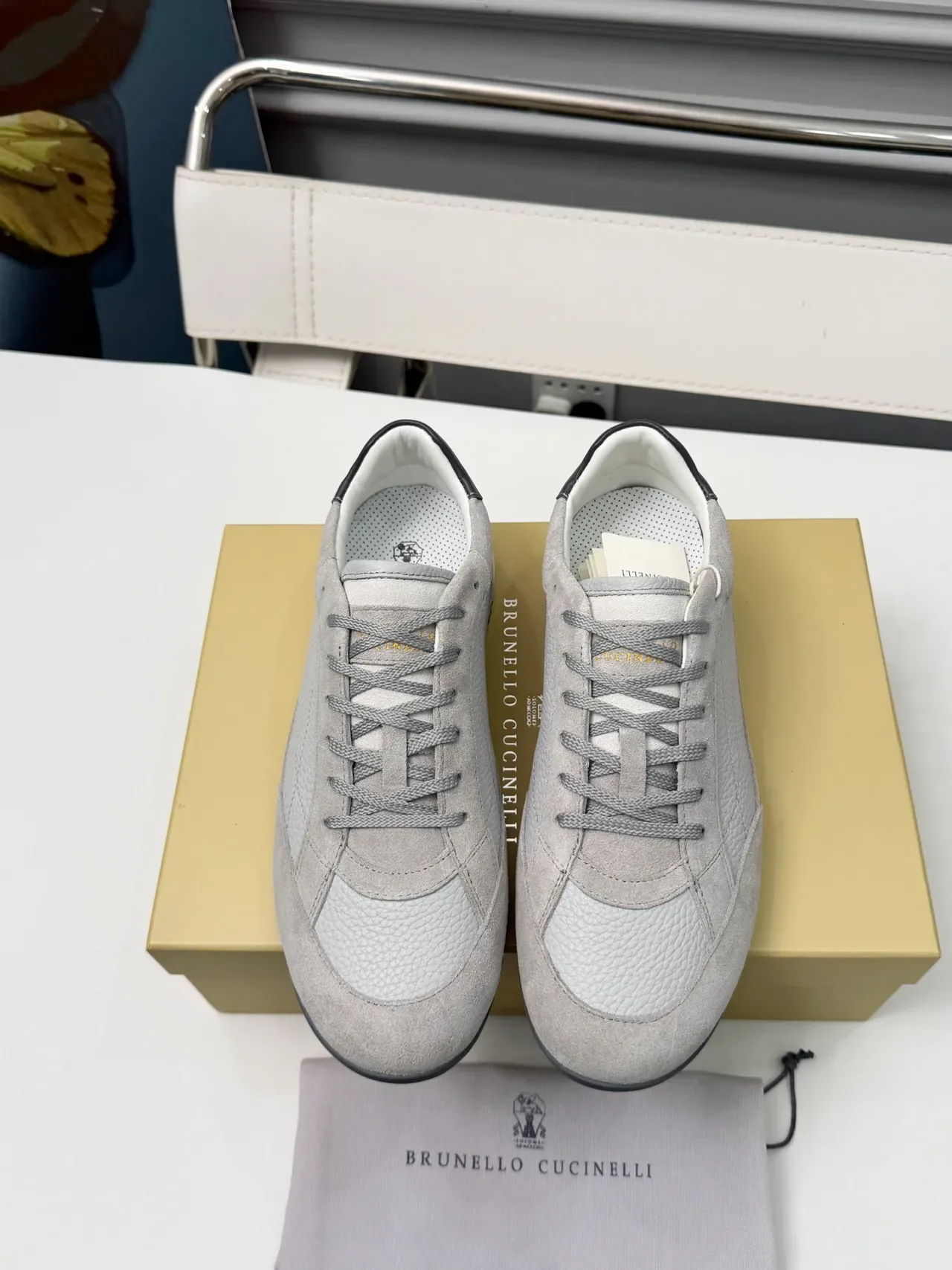 Brunello Cucinelli Light Gray Suede and Leather Lifestyle Sneakers 6
