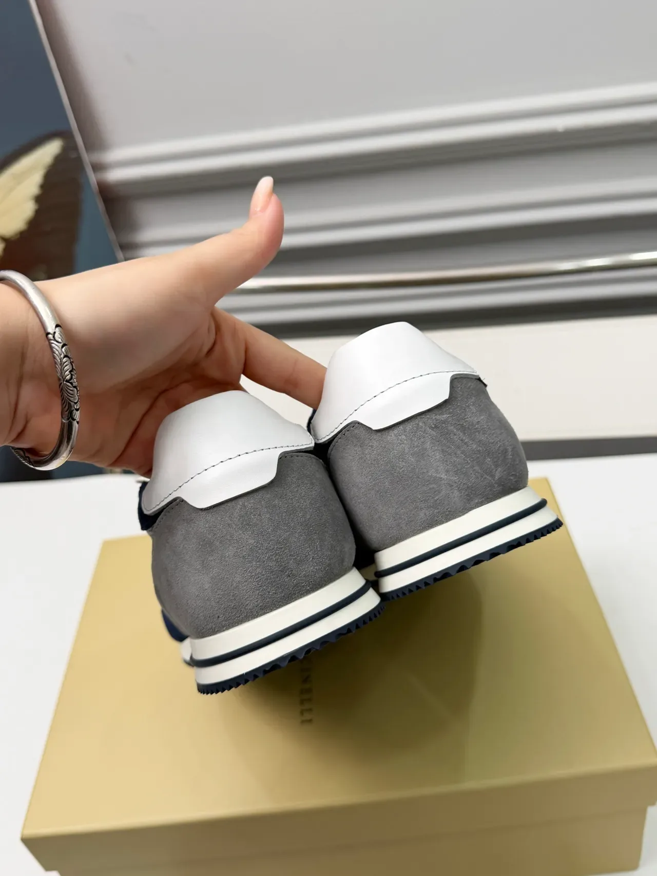 Brunello Cucinelli Navy and Gray Mixed-Material Lifestyle Sneakers 3