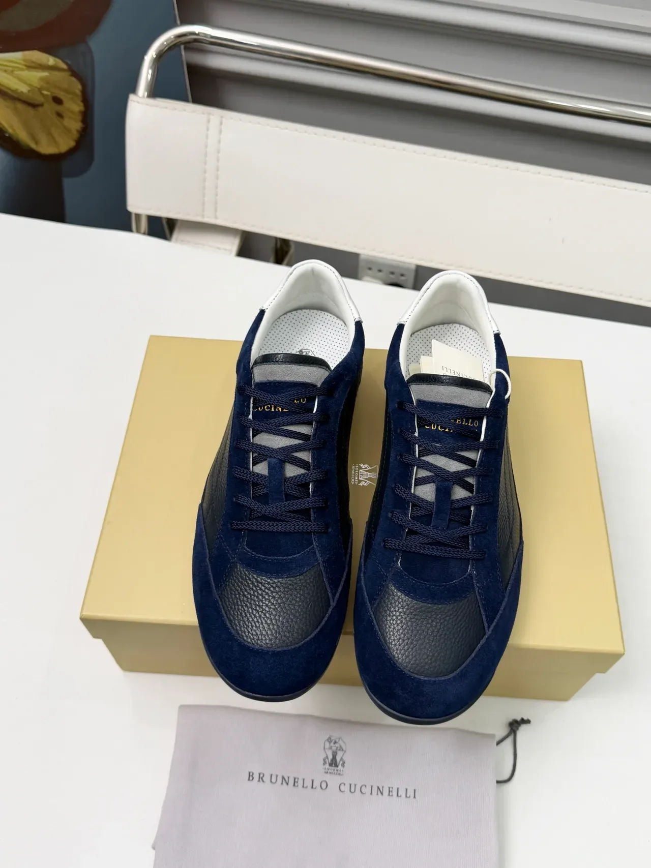 Brunello Cucinelli Navy and Gray Mixed-Material Lifestyle Sneakers 5