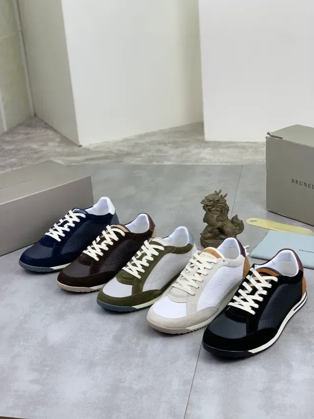 Brunello Cucinelli Navy Suede and Pebbled Leather Lifestyle Sneaker 2