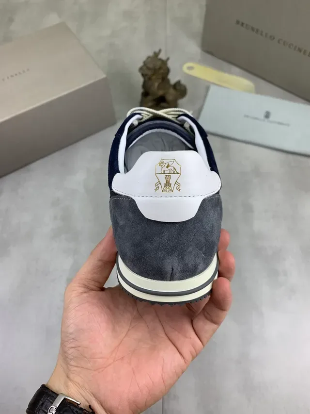 Brunello Cucinelli Navy Suede and Pebbled Leather Lifestyle Sneaker 4