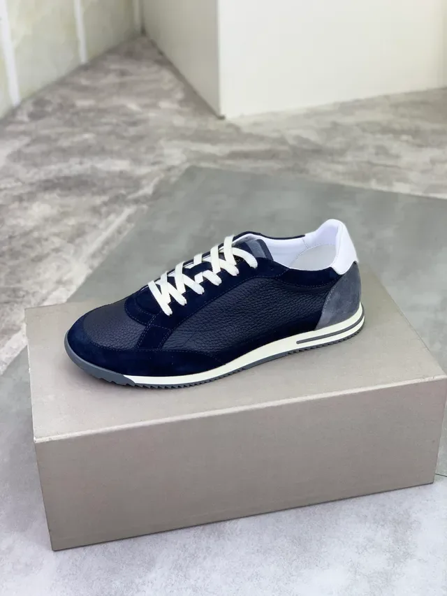 Brunello Cucinelli Navy Suede and Pebbled Leather Lifestyle Sneaker 5