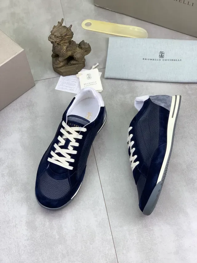 Brunello Cucinelli Navy Suede and Pebbled Leather Lifestyle Sneaker 6
