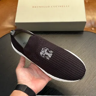 Brunello Cucinelli কোঁচকানো নিট স্লিপ-অন লুফার