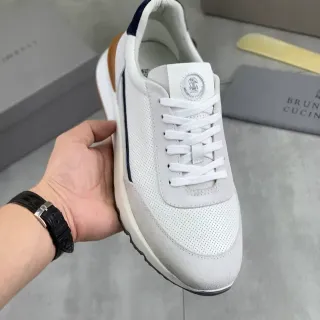 Brunello Cucinelli White Perforated Suede Lifestyle Sneaker