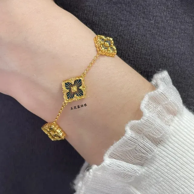 Buccellati Five-Flower Blue Enamel Gold Bracelet 8