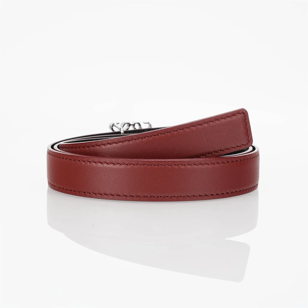 Ceinture en cuir slim avec détail de couture sur le bord couleur bordeaux noir 5