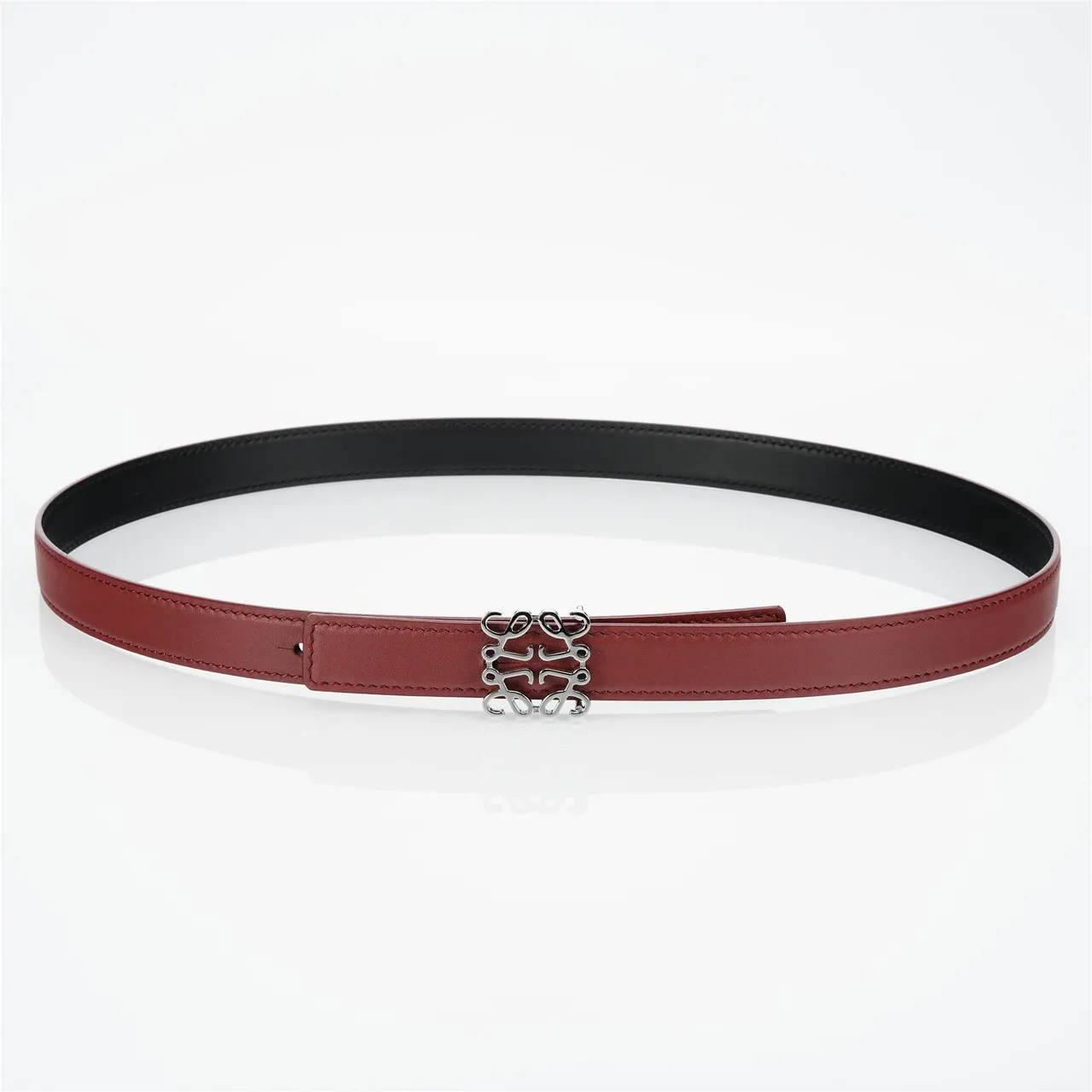 Ceinture en cuir slim avec détail de couture sur le bord couleur bordeaux noir 8