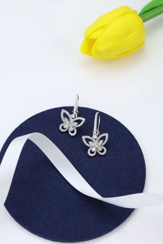 Butterfly Motif Pavé-Set Silver-Tone Earrings 5