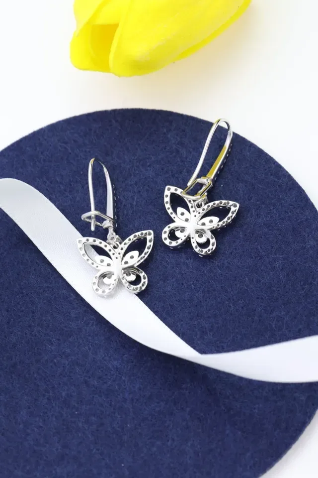 Butterfly Motif Pavé-Set Silver-Tone Earrings 6