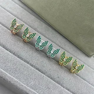 Butterfly Pavé Green Stone Clip-On Earrings