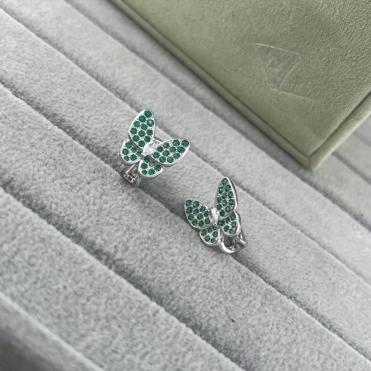 Butterfly Pavé Green Stone Clip-On Earrings 2