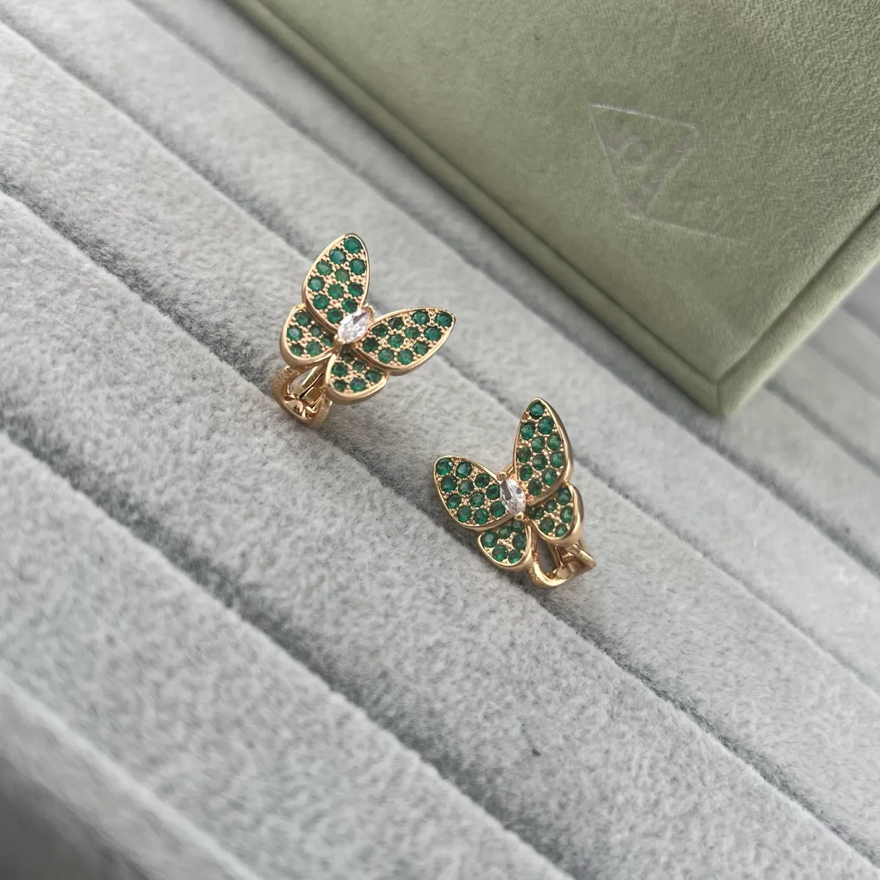 Butterfly Pavé Green Stone Clip-On Earrings 5