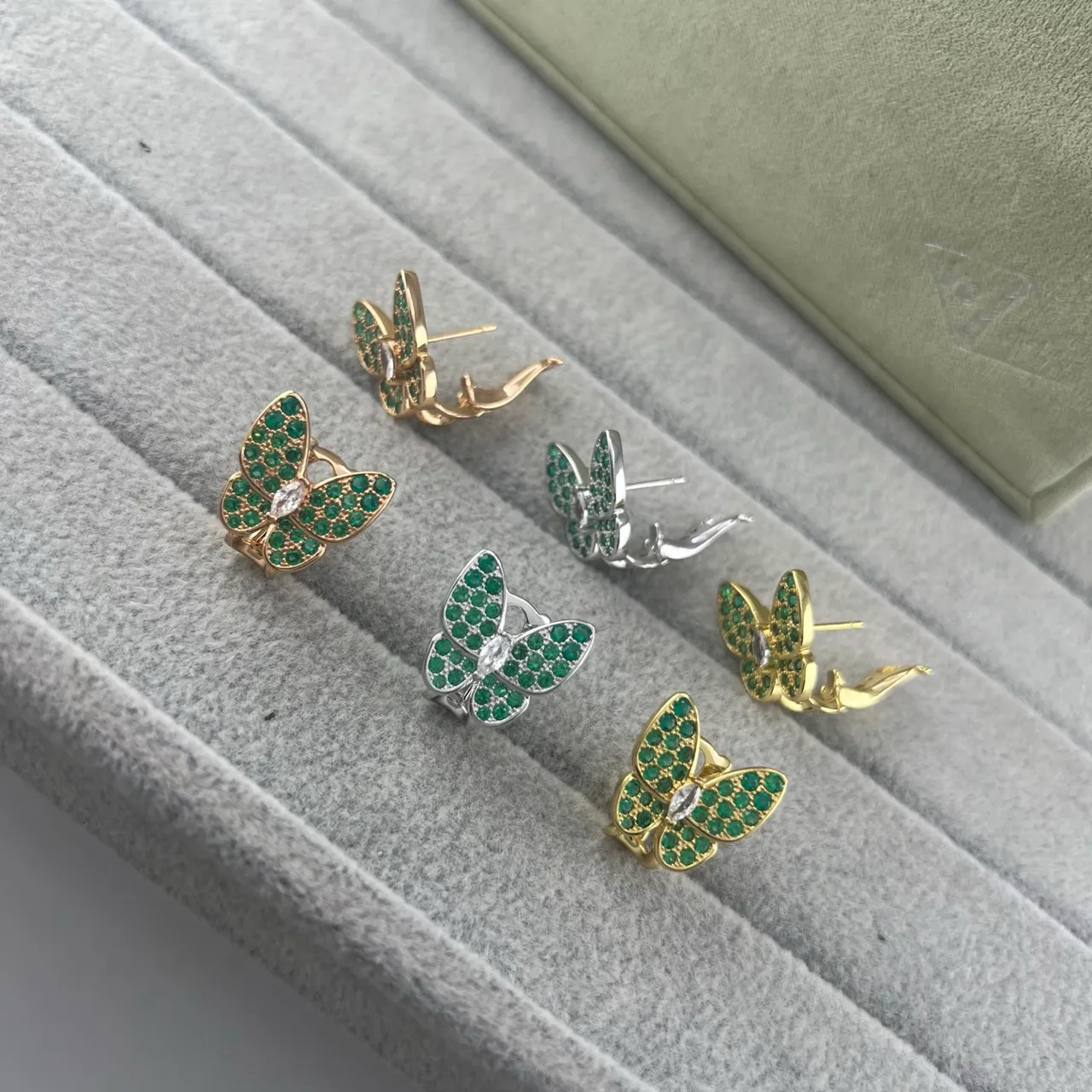 Butterfly Pavé Green Stone Clip-On Earrings 6