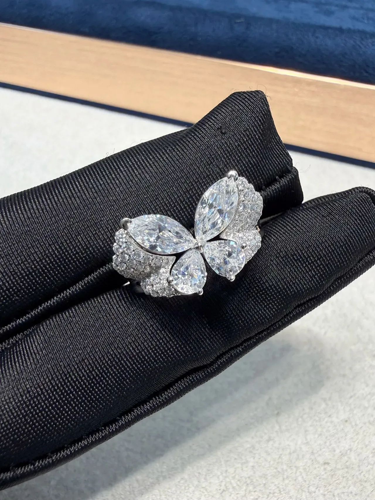 Butterfly Silhouette Pavé-Set Marquise Gemstone Ring 7
