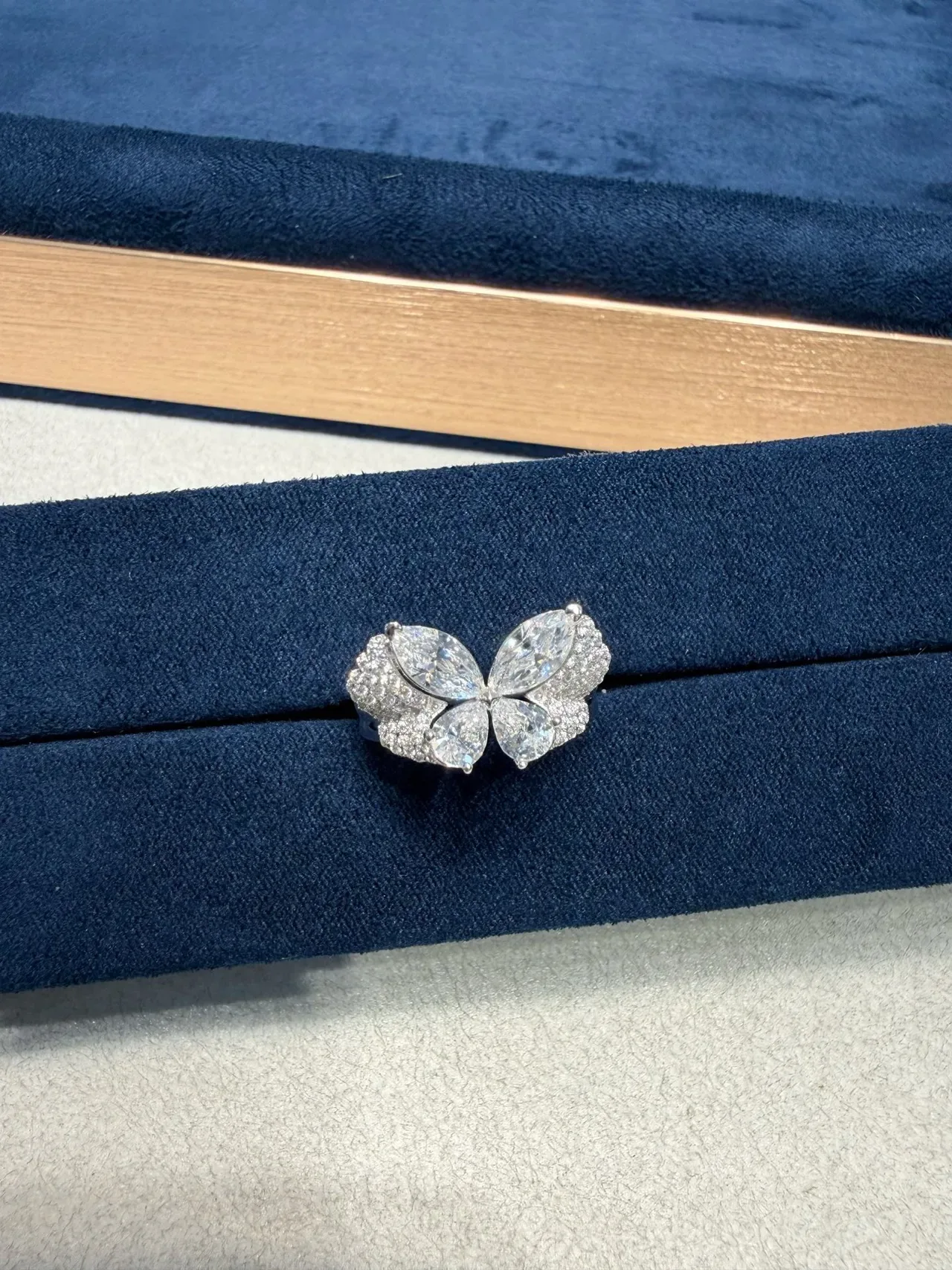 Butterfly Silhouette Pavé-Set Marquise Gemstone Ring 8