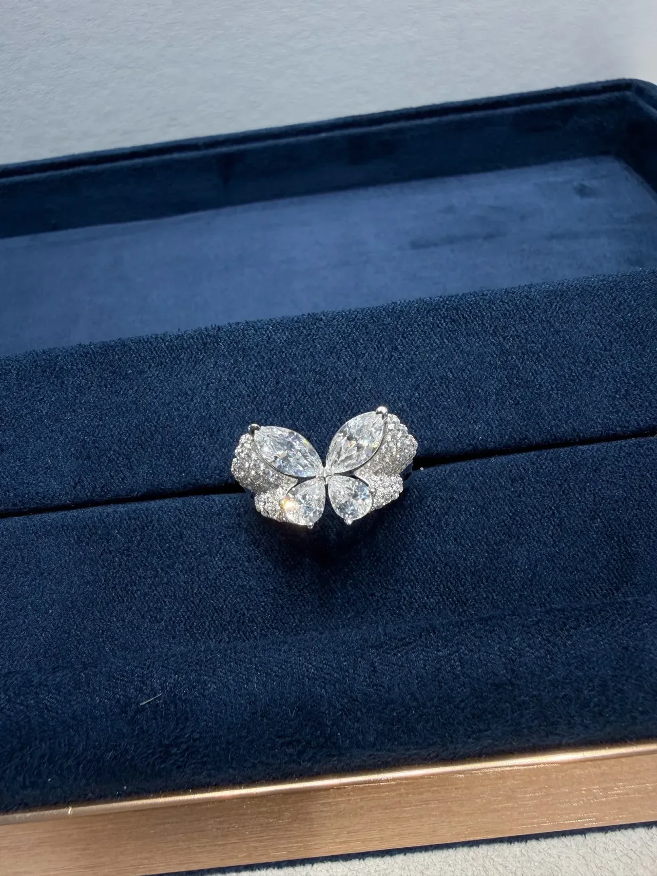 Butterfly Silhouette Pavé-Set Marquise Gemstone Ring 9