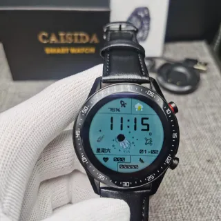 CAISIDA Smart Watch Black Leather Strap Round Digital Display Sports Watch