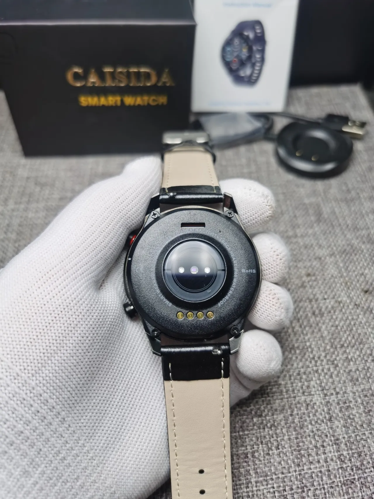 CAISIDA Smart Watch Black Leather Strap Round Digital Display Sports Watch 6