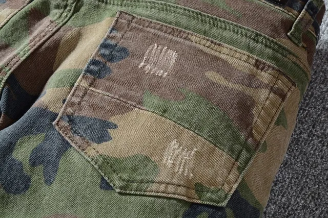 Camouflage Patchwork Distressed Ripped Jeans 4