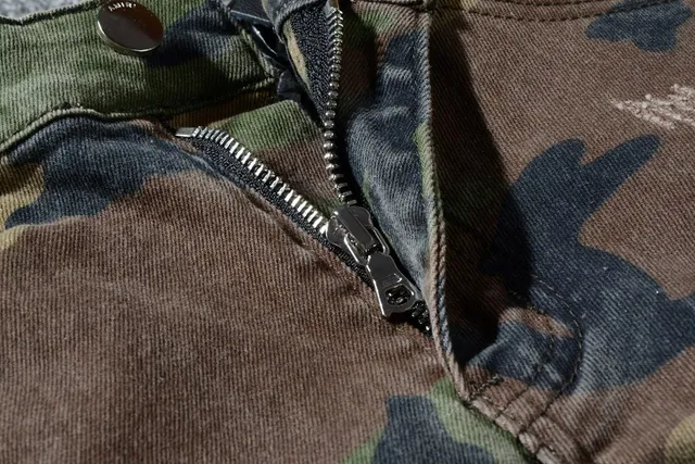 Camouflage Patchwork Distressed Ripped Jeans 8