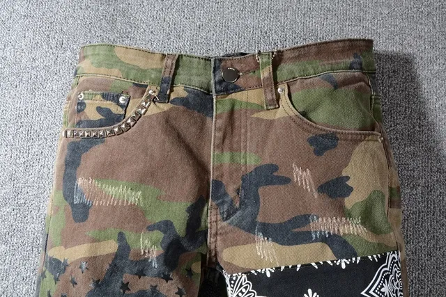 Camouflage Patchwork Distressed Ripped Jeans 14