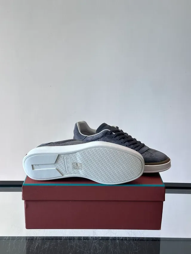 Charcoal Gray Suede and Woven Low-Top Lifestyle Sneakers 2